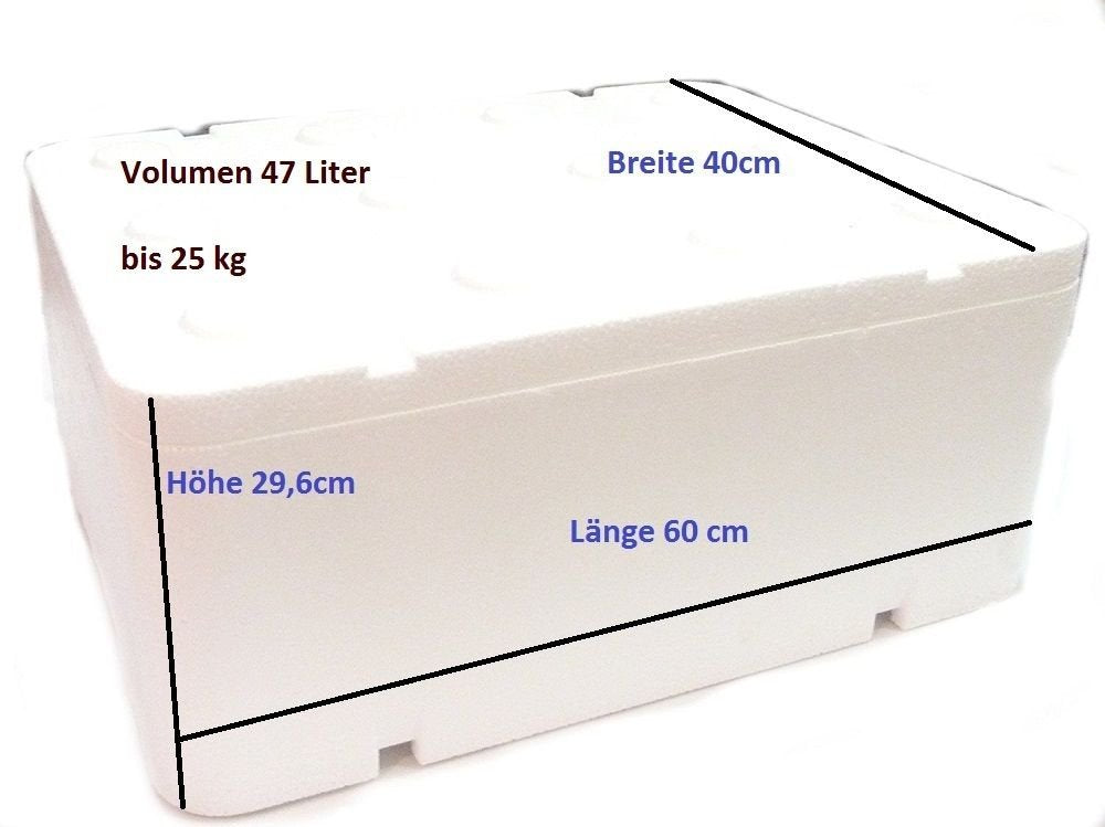 PRIMA Styroporbox Thermobox 46,62 L / 60 x 40 x 29,6 cm mit Deckel Kühlbox Transportbox Thermobehält