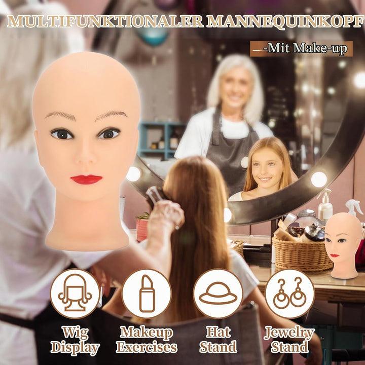 Schaufensterpuppenkopf, Puppenkopf, Silikon-Schaufensterpuppenkopf, Make-up-Training, Glatze, Schauf