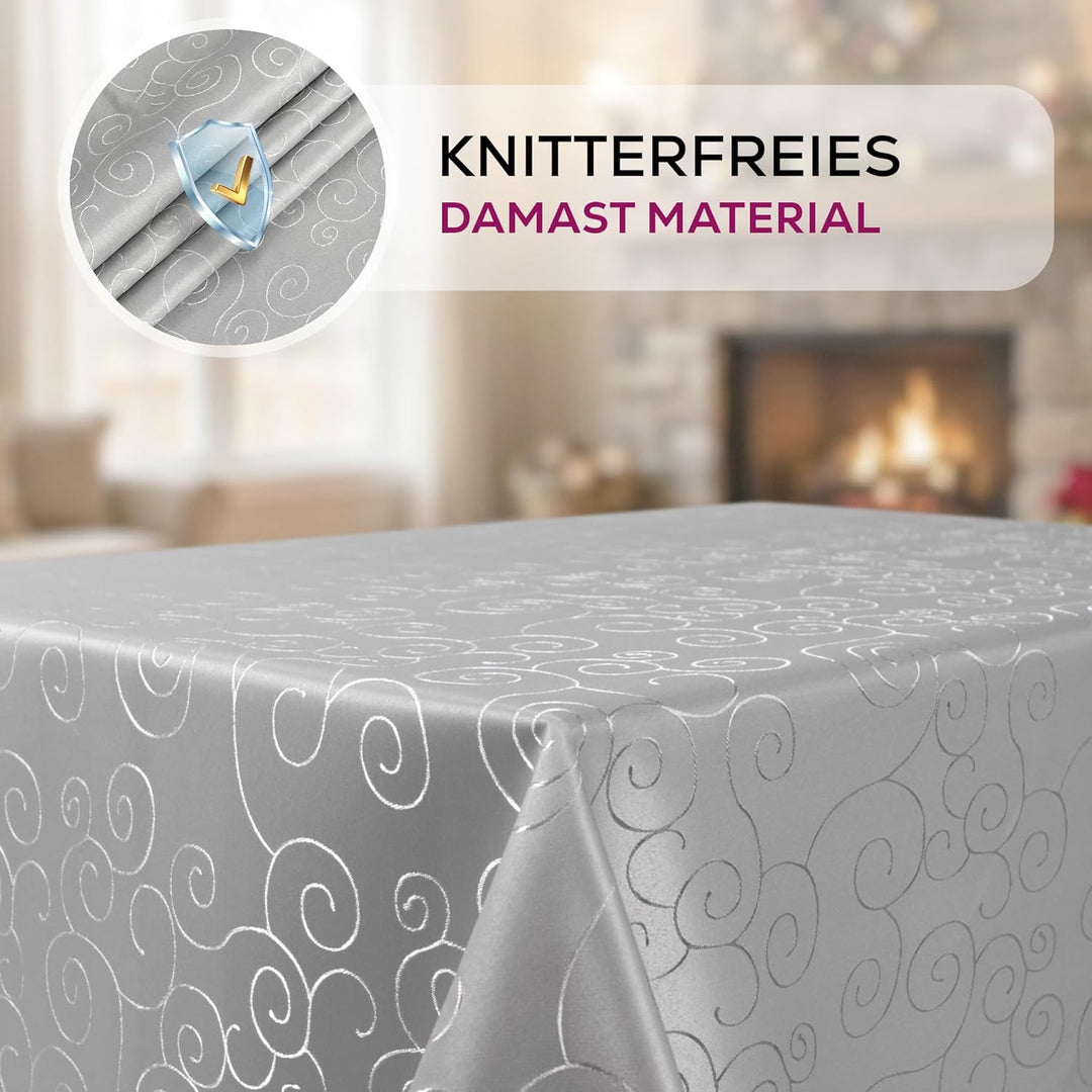 BEAUTEX Tischdecke Damast Ornamente - Bügelfreies Tischtuch - Fleckabweisende, Pflegeleichte Tischwä