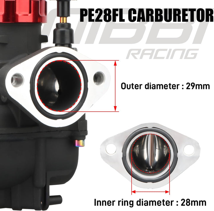 NIBBI PE Vergaser 28mm, Passend für Flansch Motorrad Motor, Ausgestattet Mit Hauptpilotdüse PE-Flans