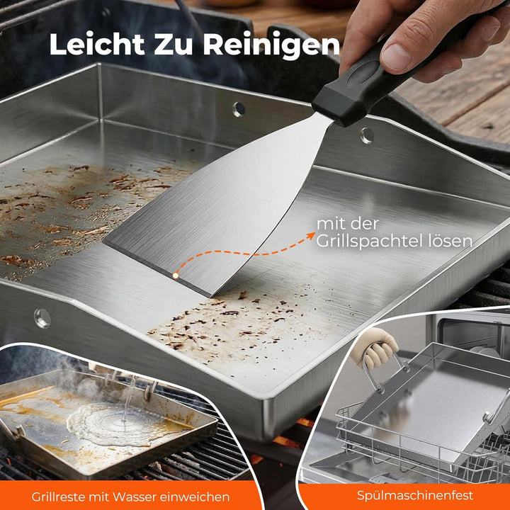 Plancha Grillplatte 40 x 30 cm mit Perforation, 4 mm Edelstahlplatte, hitzebeständig & verformungsfr