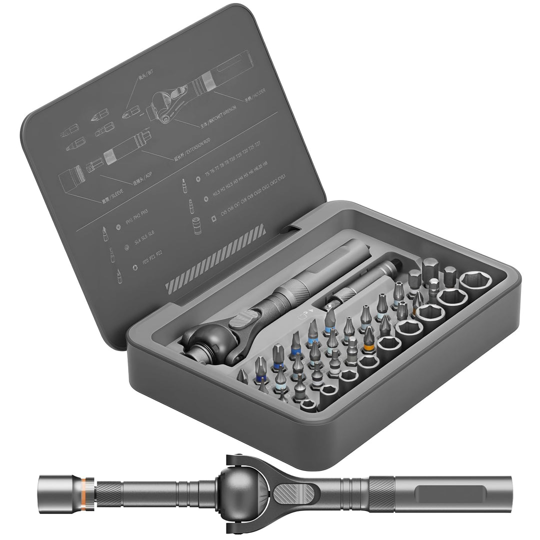 40-in-1 Ratschen Schraubendreher Set, Ratschenschraubendreher mit 28 S2 Stahl Bits & 9 CRV Steckschl