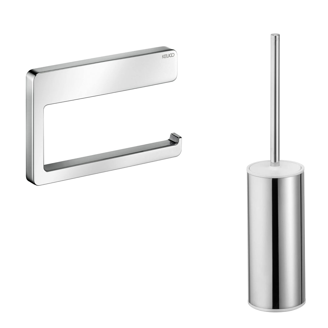 KEUCO Moll Set aus Toilettenpapierhalter und WC-Bürstengarnitur, Metall verchromt, Made in Germany,