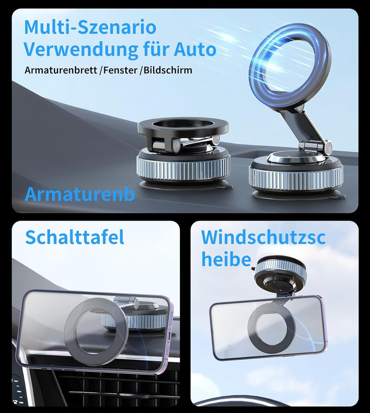 Handyhalterung Auto für MagSafe, Vakuum Magnetische Telefonständer 360° Drehbar Saugnapf Autohalteru