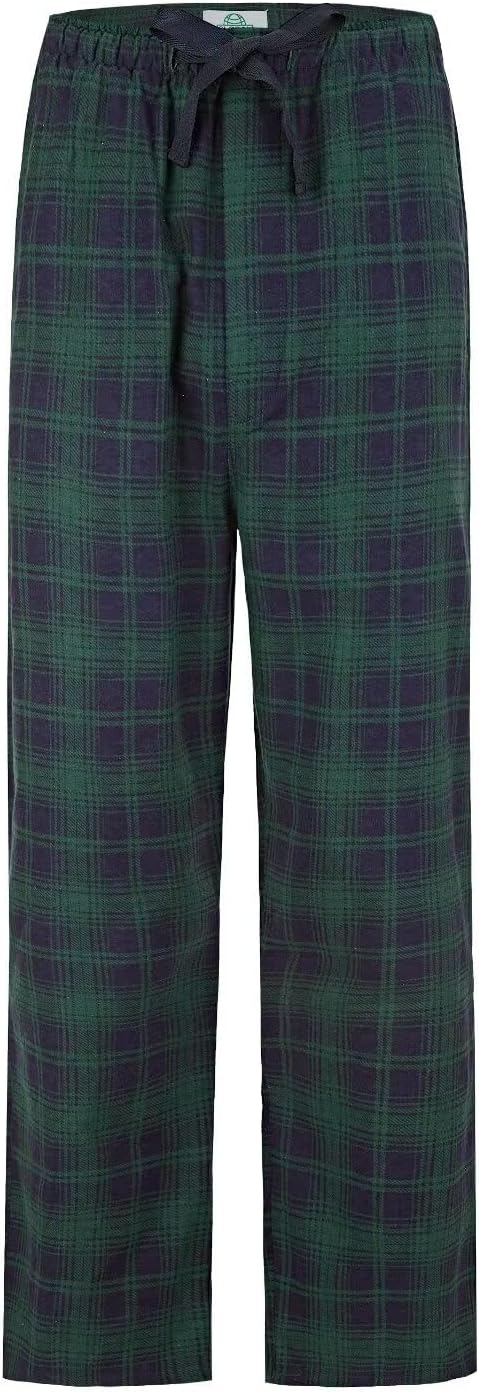 GLOBAL Herren Schlafanzughose 100% Baumwolle Flanell S Blau Kariert &amp; Grün Kariert 2, S Blau Kariert