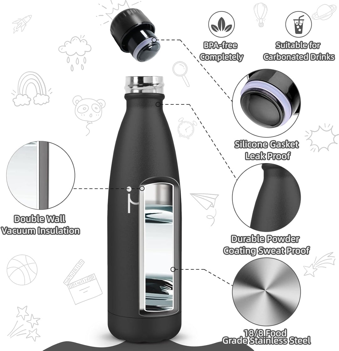 HoneyHolly Trinkflasche Edelstahl Kinder Sport, 500ML BPA-frei, Thermosflasche, Wasserflasche Doppel