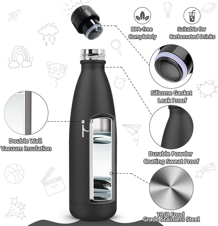 HoneyHolly Trinkflasche Edelstahl Kinder Sport, 500ML BPA-frei, Thermosflasche, Wasserflasche Doppel