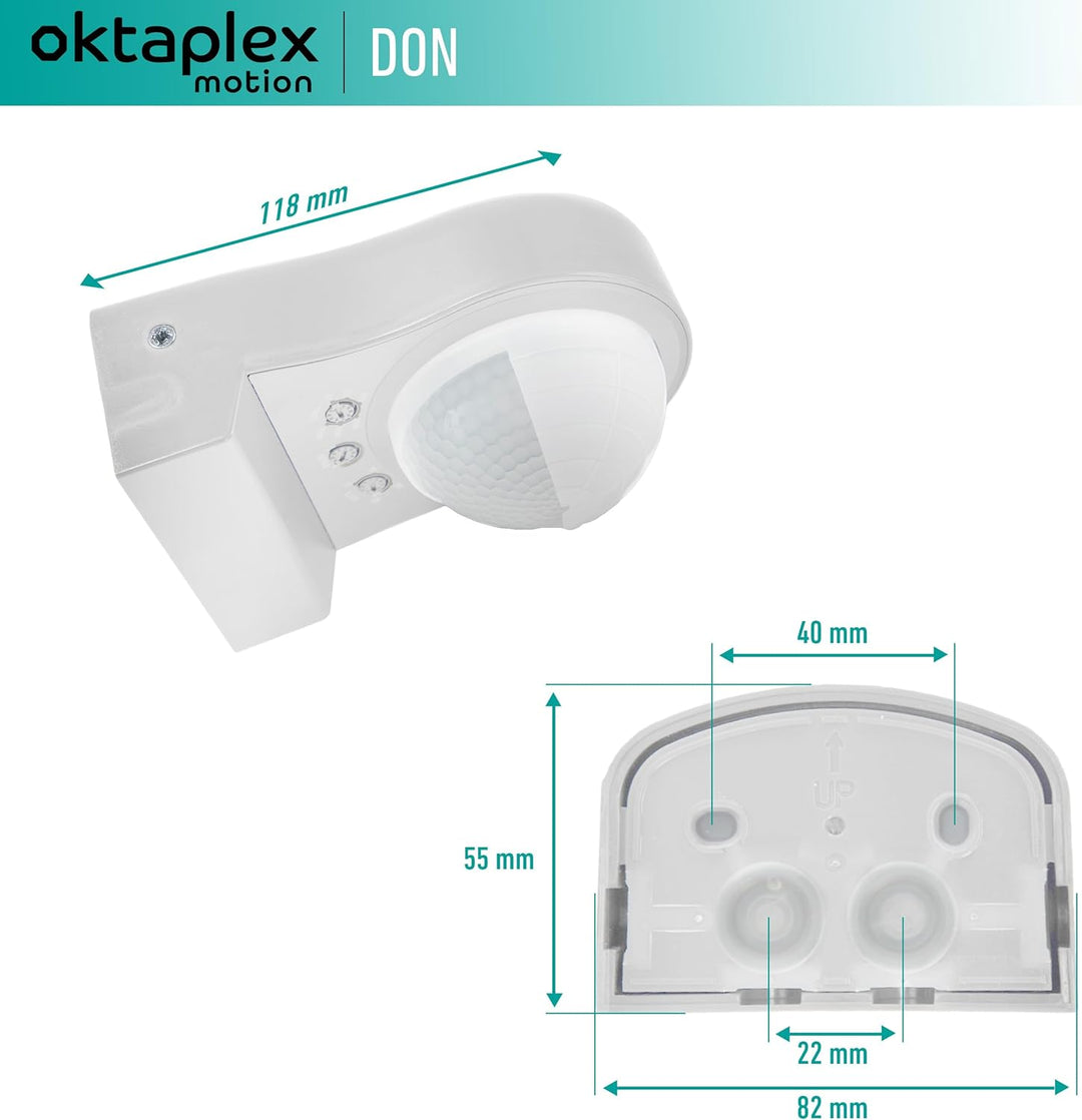 Oktaplex 2er Set Don Bewegungssensor Aussen 230 V IP65 240° Infrarot-Sensor einstellbar 10 m Reichwe