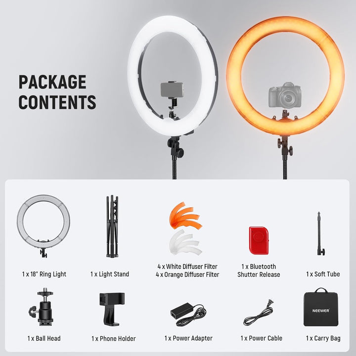 Neewer Ringleuchte Licht Set: 18 Zoll / 48 Zentimeter Aussen 55W 5500K dimmbare LED-Ringlicht Lampen