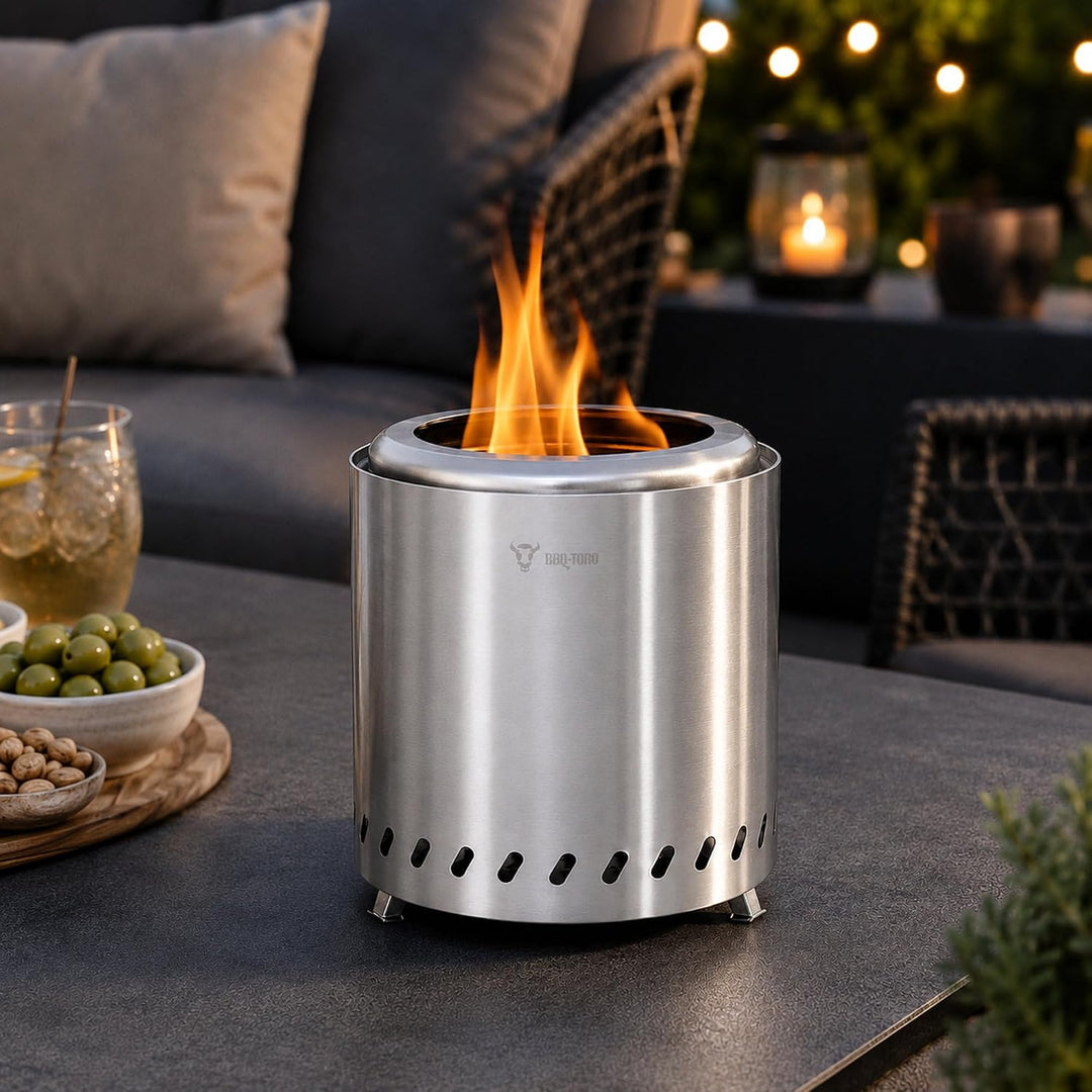 BBQ-Toro Edelstahl Feuerstelle raucharm | Silber, Ø 22 x (H) 25 cm | raucharmer Feuerkorb, Feuerscha
