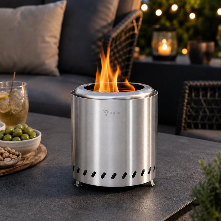 BBQ-Toro Edelstahl Feuerstelle raucharm | Silber, Ø 22 x (H) 25 cm | raucharmer Feuerkorb, Feuerscha