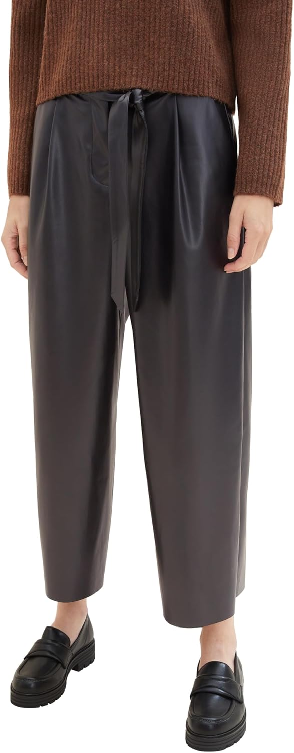 TOM TAILOR Damen Fake-Leder Culotte Hose mit Gürtel 44W / 28L 14482 - Deep Black, 44W / 28L 14482 -