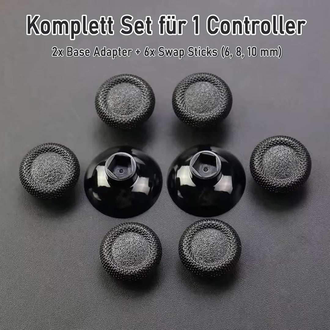RetroRetter 8x Swap Sticks Set 6-10mm - Farbe: Schwarz, Cap Style wie Xbox - passend für PlayStation