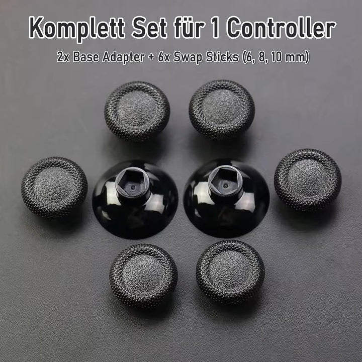 RetroRetter 8x Swap Sticks Set 6-10mm - Farbe: Schwarz, Cap Style wie Xbox - passend für PlayStation