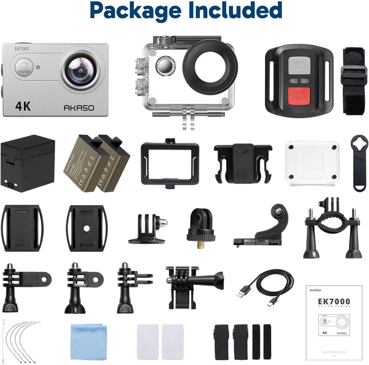AKASO Action Cam EK7000 4K30FPS Action Kamera 170° Weitwinkel HD Unterwasserkamera 20MP WiFi wasserd