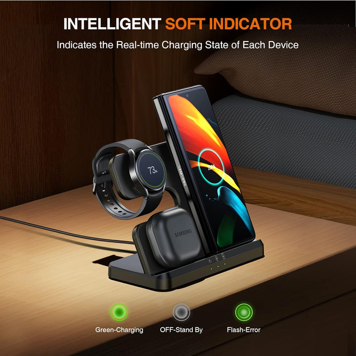 LK Induktive Ladestation für Samsung 3 in 1 Ladestation Kompatibel für Galaxy Watch 8/7/6/5/5 Pro/4