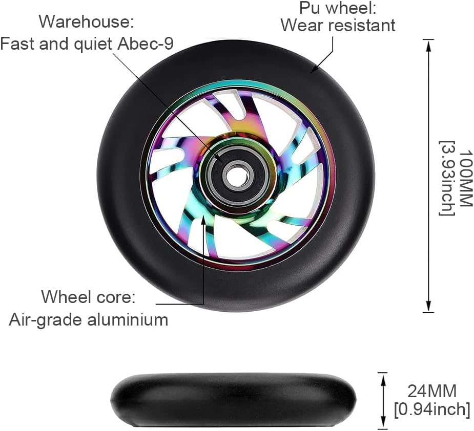 YANGUN Stunt Scooter Rollen, 2 PCS Scooter Ersatzräder 88A mit ABEC-9 Lager Aluminium Speichenkern,