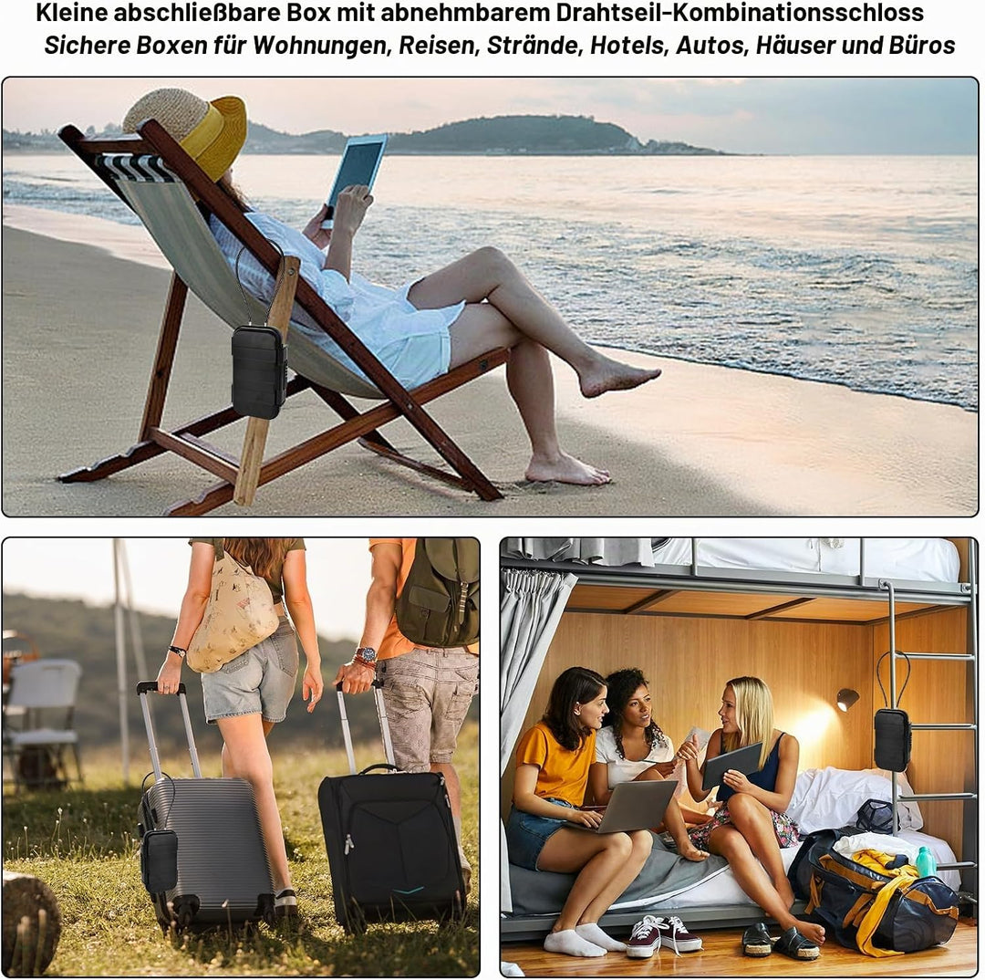 Tragbarer Tresor, Wasserdicht Sicherheitsbox Outdoor mit 4 Stellig Kombination Zahlencode &amp; Abnehmba
