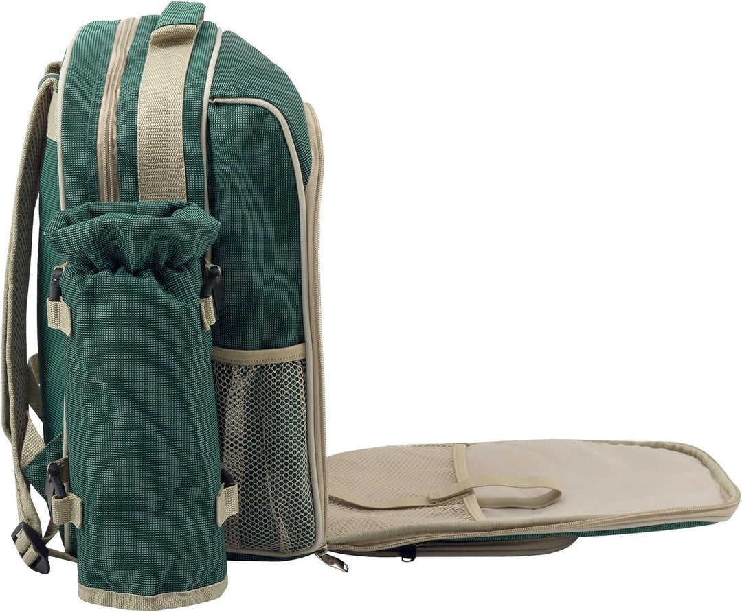 anndora Picknickrucksack mit Kühlfach grün + Zubehör 15 teilig - 2 Personen, Grün