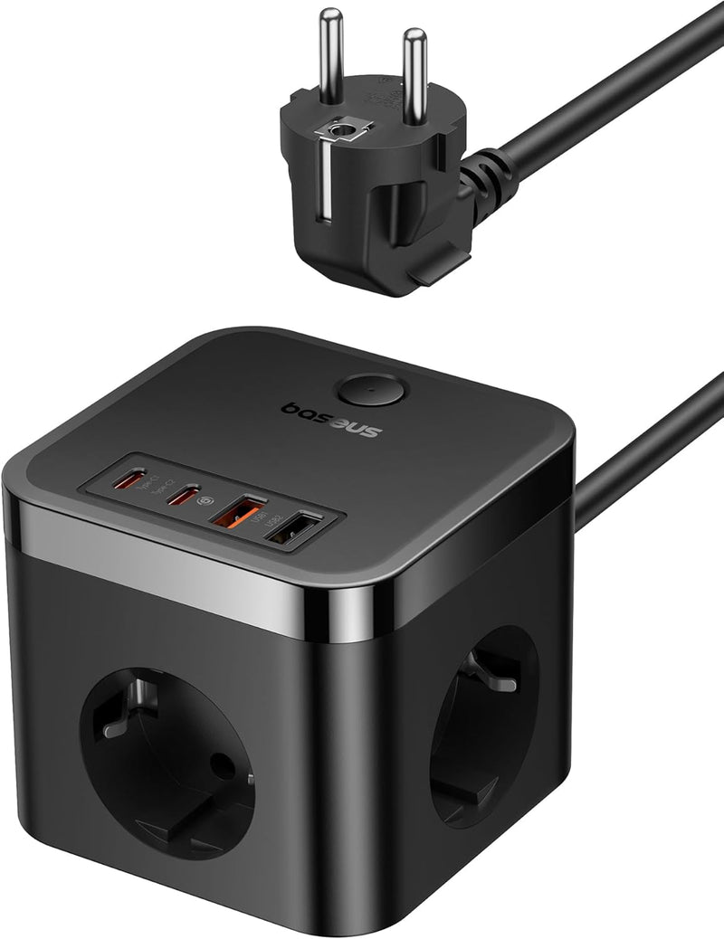 Baseus 30W Würfel USB C Steckdosenleiste GaN5 USB C Ladegerät USB 3-Fach Steckdose mit Schalter, Tra