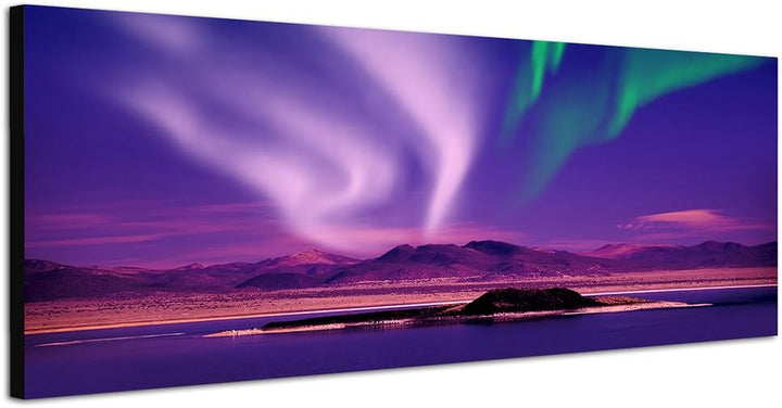 Paul Sinus Art Panoramabild auf Leinwand und Keilrahmen 150x50cm Landschaft See Berge Nordlichter Na