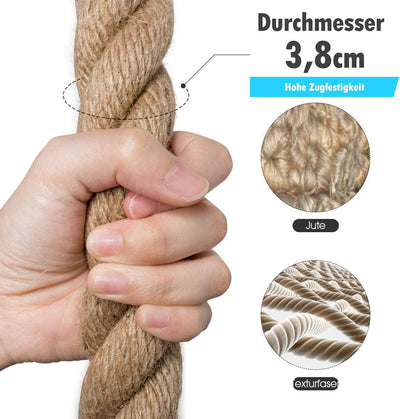 RELAX4LIFE Kletterseil aus Jute, Trainningsseil Ø38 mm, 3-strängiges Schaukelseil mit Gummigriffen,