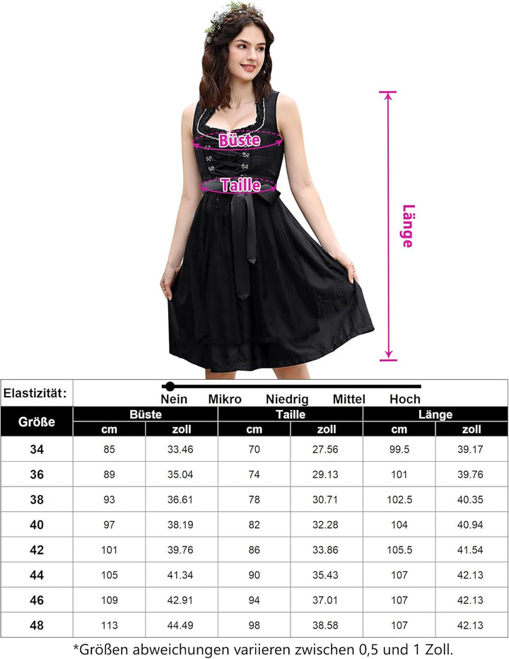 KOJOOIN Trachtenkleid Dirndl Kurz Damen Mid mit Spitzenschürze 2tlg. für Oktoberfest von Gr 34 bis 4