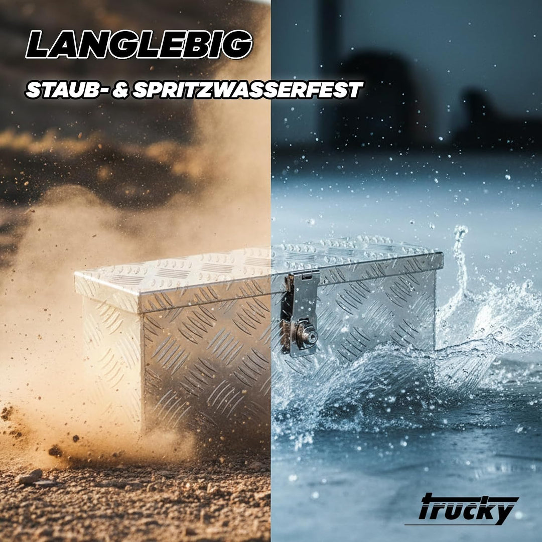 Trucky Truckbox aus Aluminium, Modell D015, 50x14x20cm, Abschliessbar, Robustes Riffelblech, inklusi