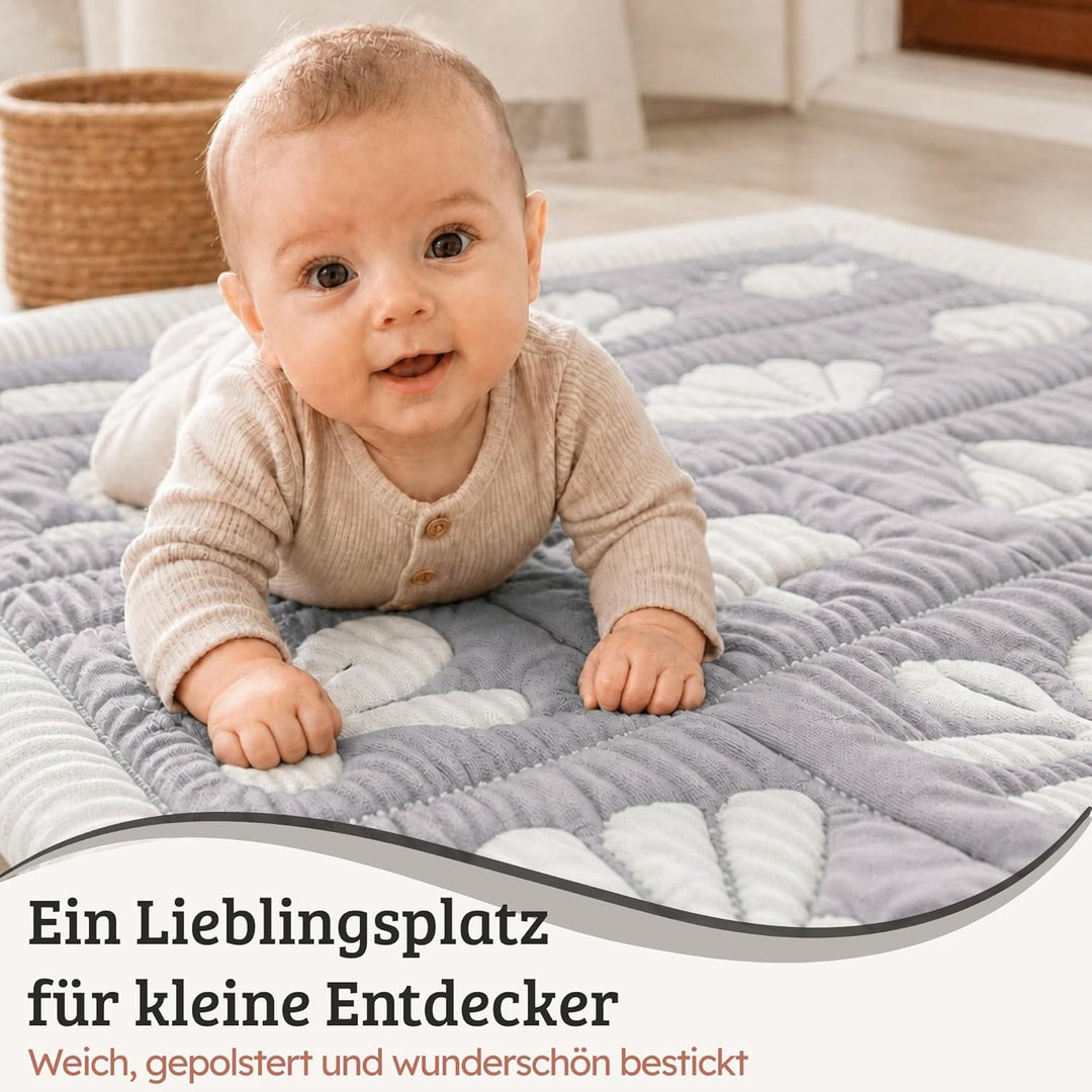 Spieldecke Baby 100 × 100 cm – Wendbar & Gepolstert | Waschbare Krabbeldecke – ideal für Tummy Time,