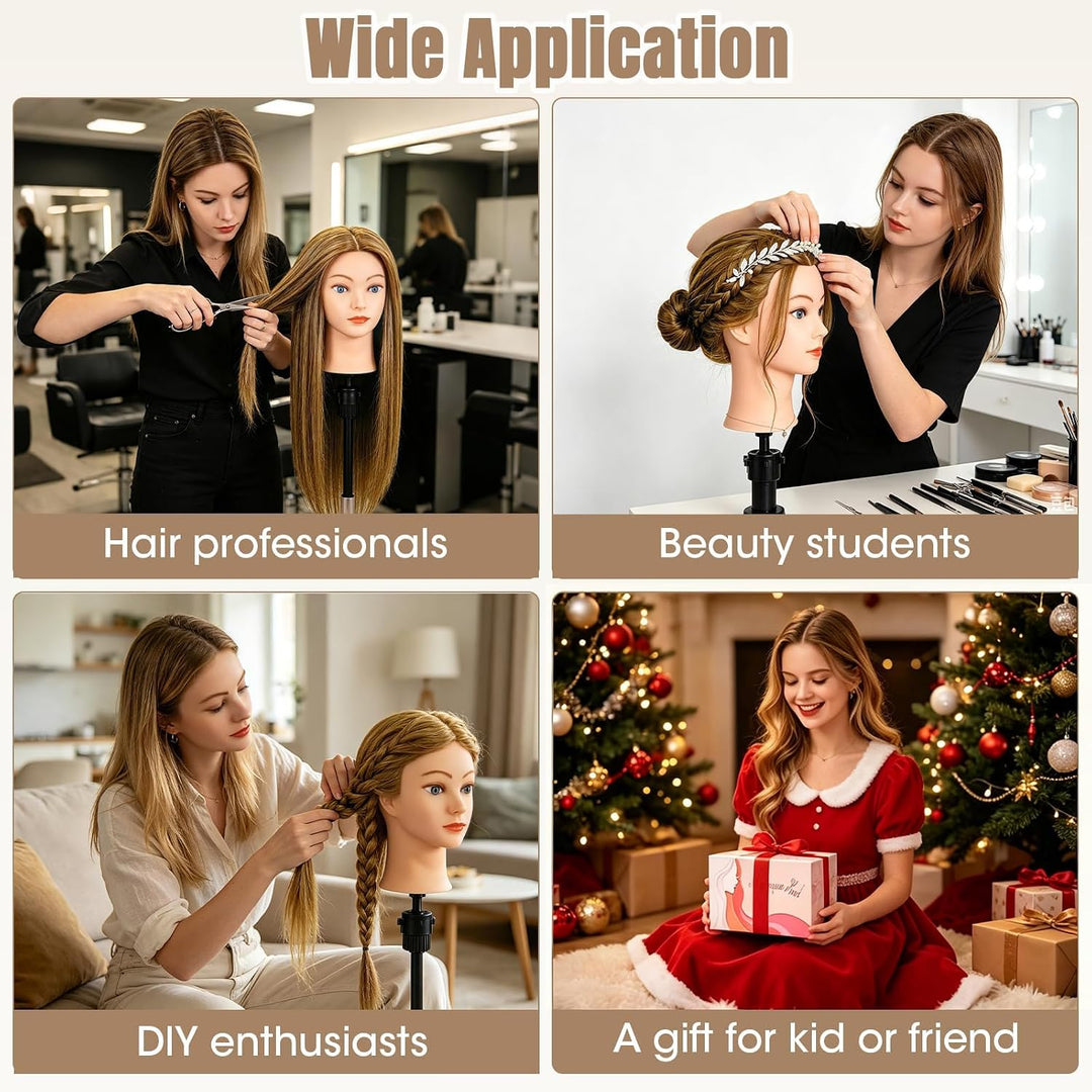 Friseur Übungskopf 100% Echthaar, 45 cm / 18 Zoll Mannequin Kopf mit Haaren, Friseurkopf Trainingsko