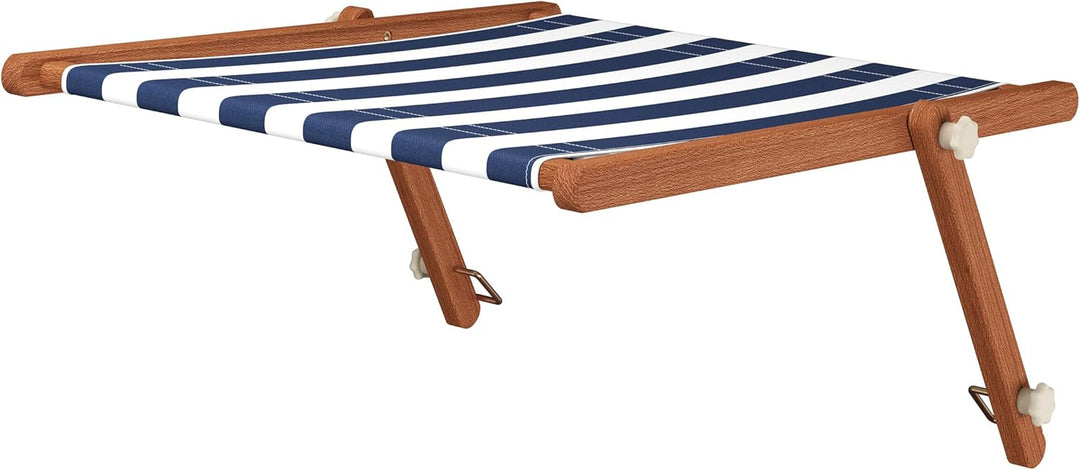 Erst-Holz Liegestuhl blau-weiss Buche dunkel Gartenliege Strandstuhl Sonnendach Kissen klappbar 10-3