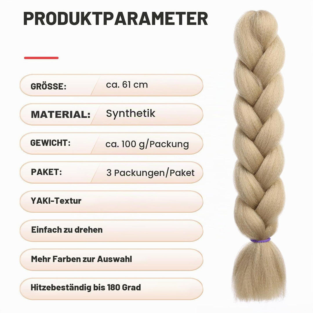 EMMOR Jumbo Flechthaarverlängerungen, 24 Zoll, hochtemperaturbeständige synthetische Fasern, 3 Stück