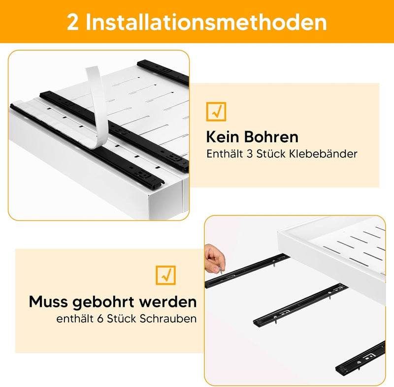 AXNSATRE Teleskopschublade, Ausziehbare Schublade Küche zum Kleben - 32-52cm Verstellbare Teleskopsc
