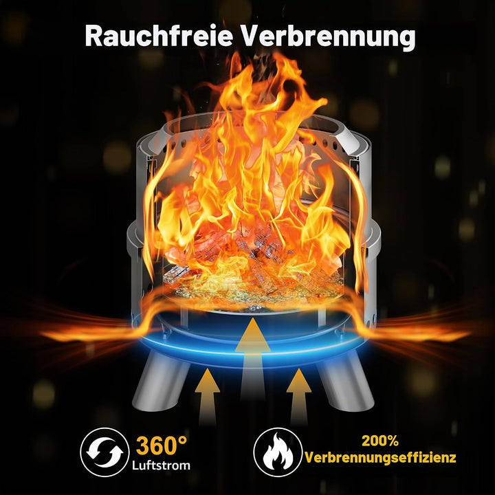 Rauchfreie Feuerstelle, 15 Zoll Tragbare Rauchfreie Feuerschale für den Aussenbereich mit Schürhaken