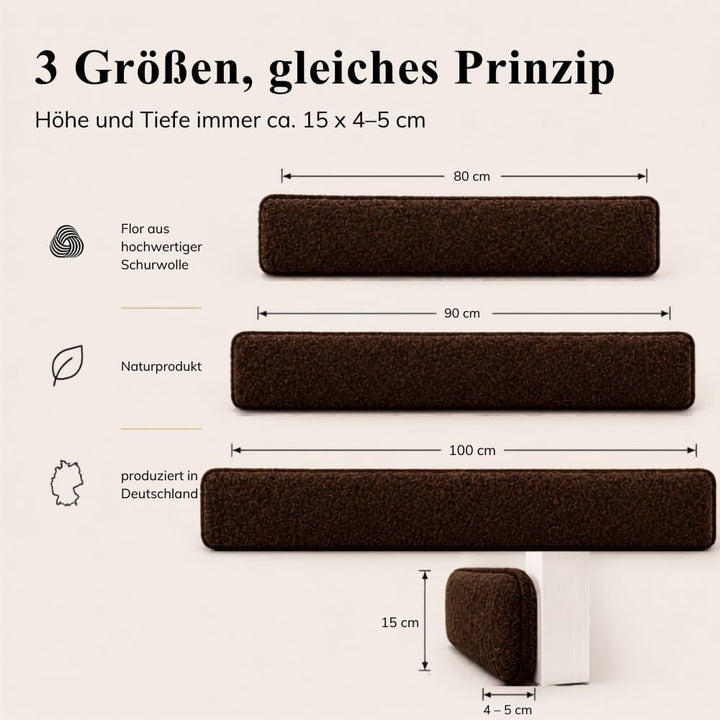 K. & N. Schurwolle 550 Schurwoll-Zugluftstopper für Türen 80 cm, Braun