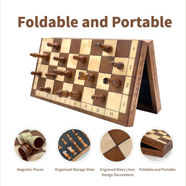 Magnetisches Schach- und Dame-Set, Brettspiele, Kinder und Erwachsene, aus Holz, faltbar, handgeschn