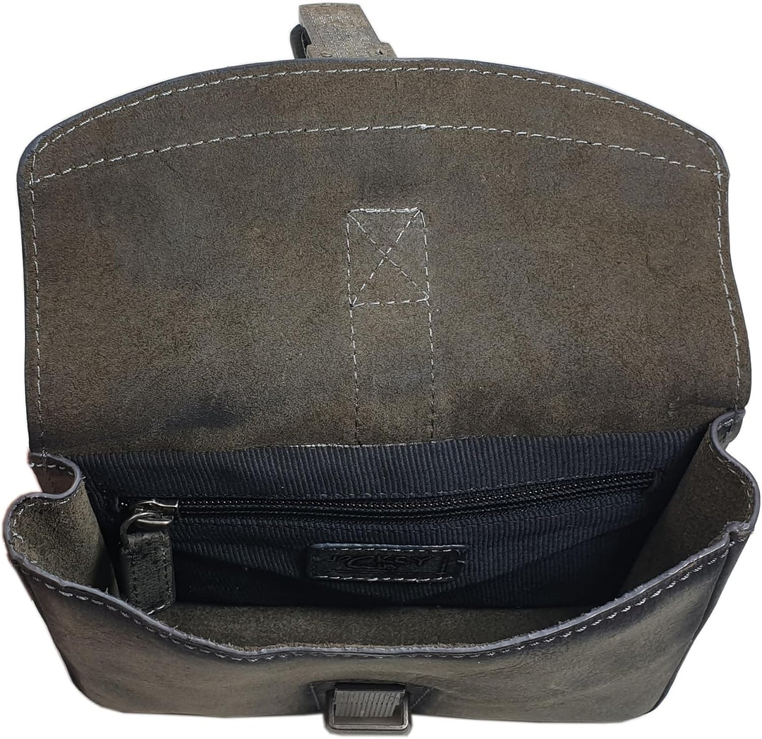 Echt Büffel-Vollleder Gürteltasche in Querformat (Vintage-Grau), Vintage-grau
