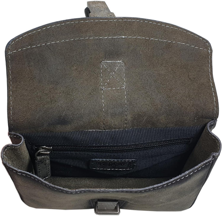 Echt Büffel-Vollleder Gürteltasche in Querformat (Vintage-Grau), Vintage-grau