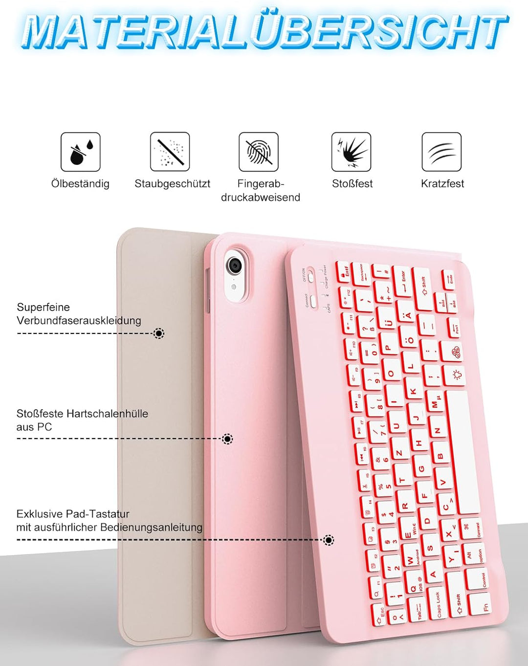 Tastatur Hülle für iPad 10 Generation/A16 11 Generation - 7-Farben Beleuchtung Keyboard Cover mit St