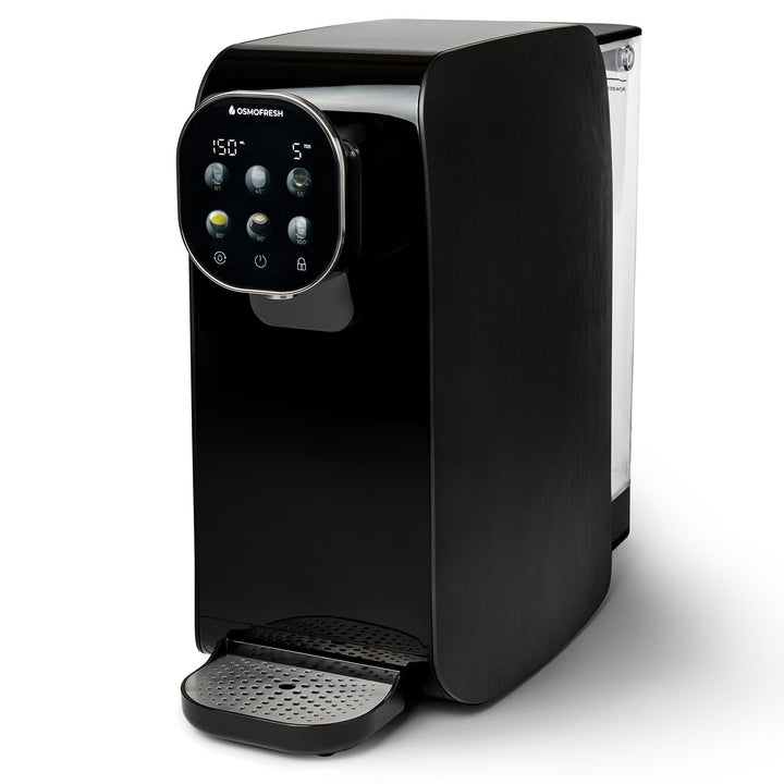 OsmoFresh Auftisch Osmoseanlage Quella Pro Black | mit Heisswasserspender | 6 Temperaturstufen | 7-F