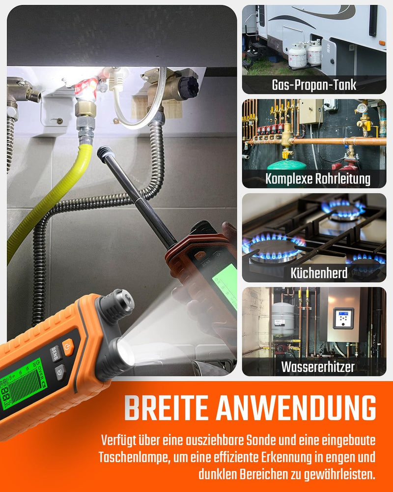 TopTes PT760 Wiederaufladbarer Erdgas-Detektor, Gaslecksuchgerät mit 30 cm ausziehbarem Sonde,%LEL P