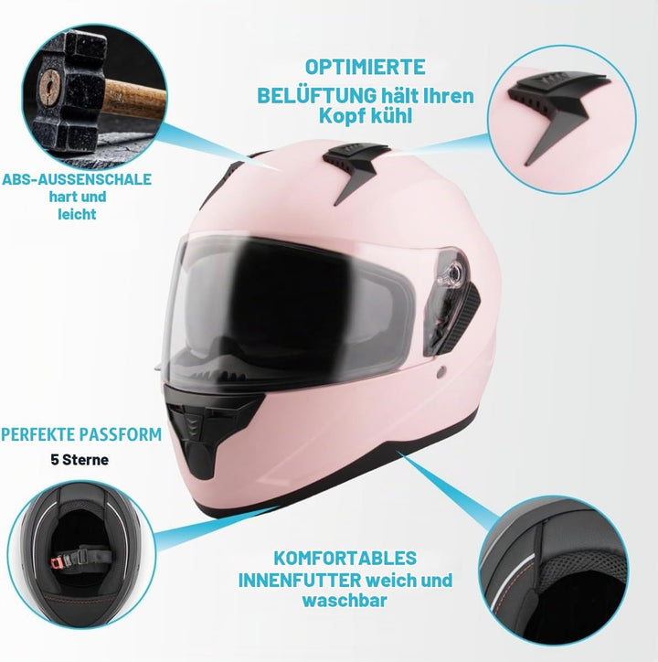 VINZ Kennet Integralhelm mit Sonnenblende | Motorrad Helm Vollvisierhelm Mopedhelm | Motorradhelm Fu