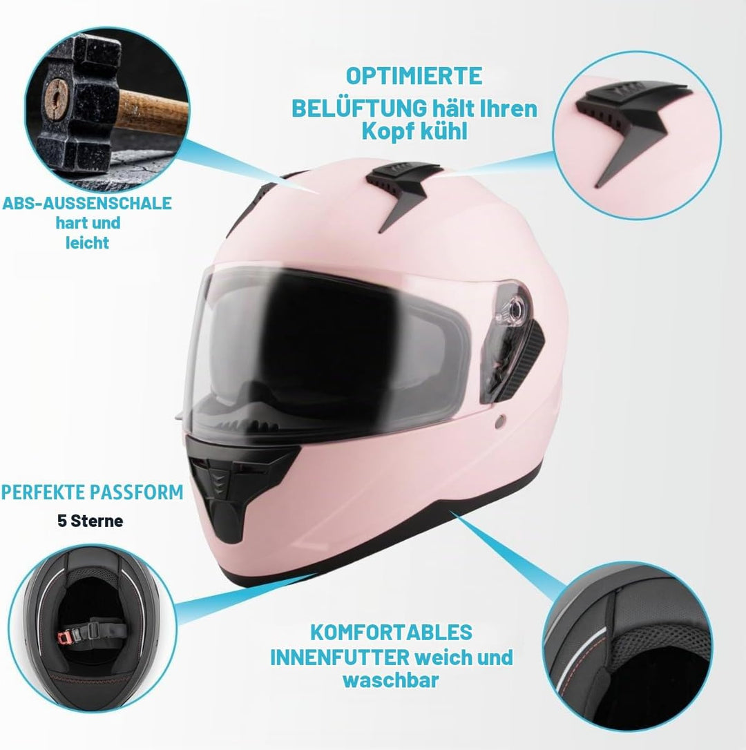 VINZ Kennet Integralhelm mit Sonnenblende | Motorrad Helm Vollvisierhelm Mopedhelm | Motorradhelm Fu