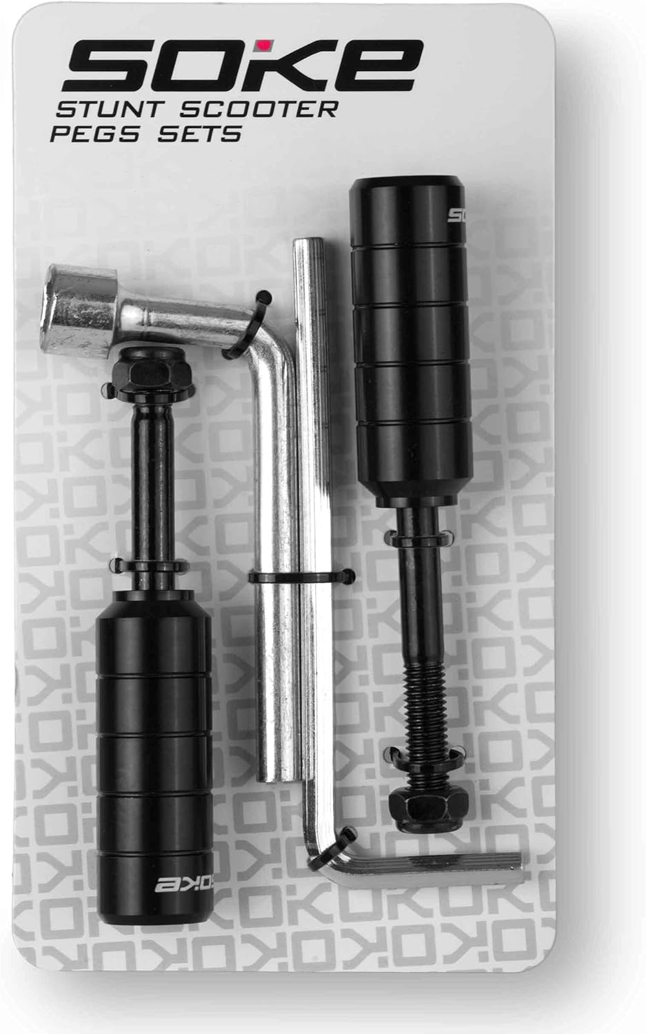 SOKE Scooter Pegs 1681, 3x18x10cm | Set aus Vier Teilen | Schraubenschlüssel, schwarz, für Kinder, J