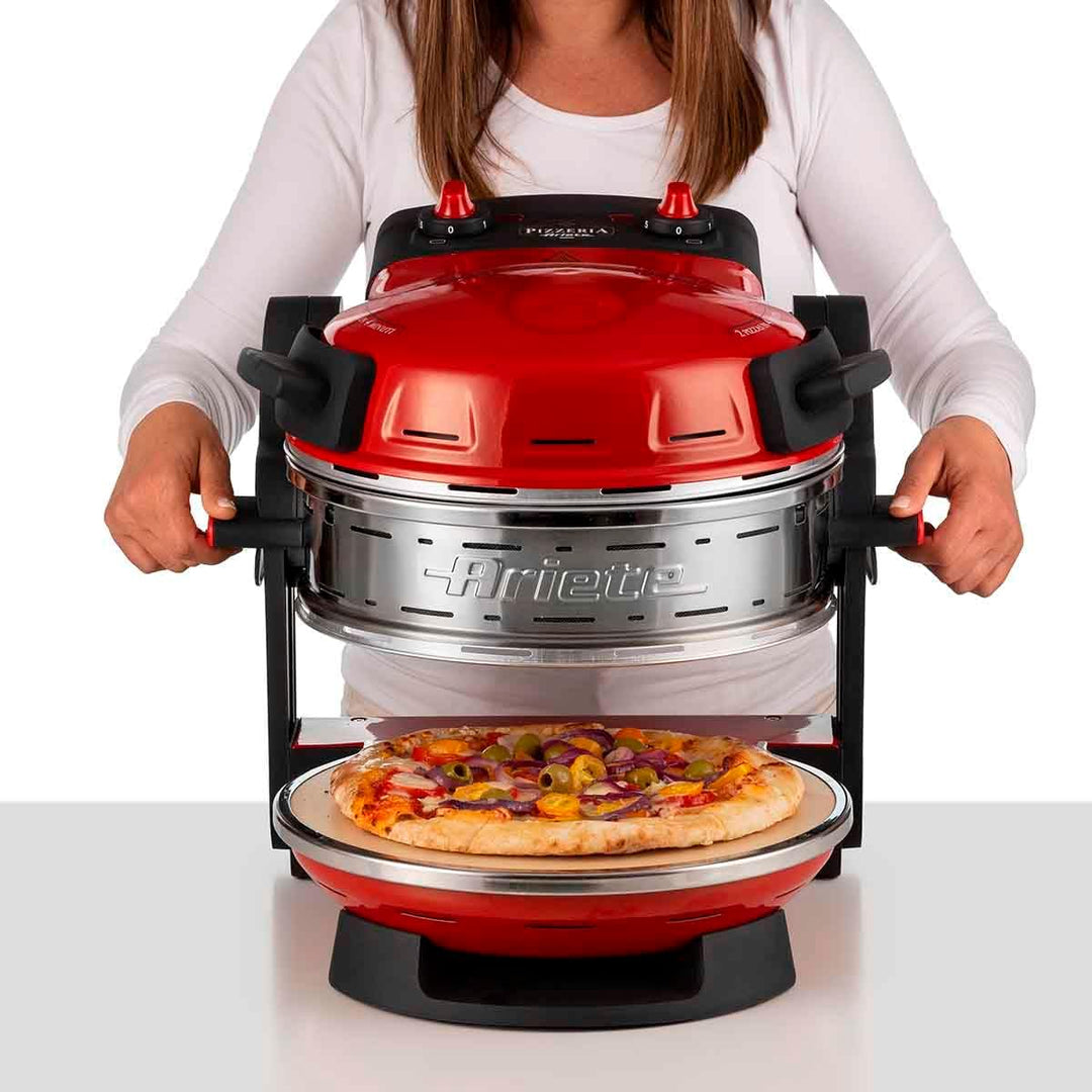 Ariete Forno Pizza Doppio 927, Pizzaofen mit 5 Kochstufen, 2 feuerfesten Antihaft-Platten, 2 Holzkli