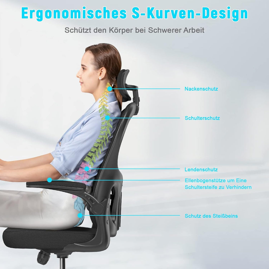 naspaluro Ergonomischer Bürostuhl mit Atmungsaktiver Netzbespannung, Schreibtischstuhl mit Verstellb