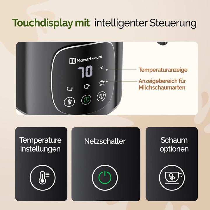 Maestri House Milchaufschäumer Elektrisch 4-in-1 14.1OZ/400ML Milchaufschäumer Smart-Touch-Steuerung