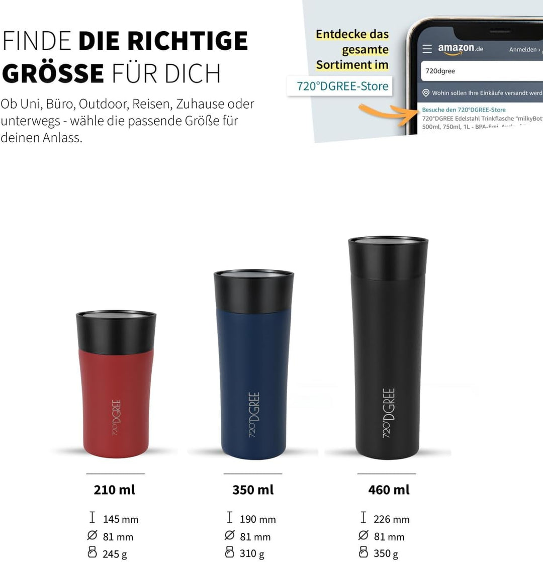 720°DGREE Thermobecher 350ml “PleasureToGo 2.0” - 3 Grössen, 5h Heiss, 10h Kalt, Auslaufsicher, BPA-