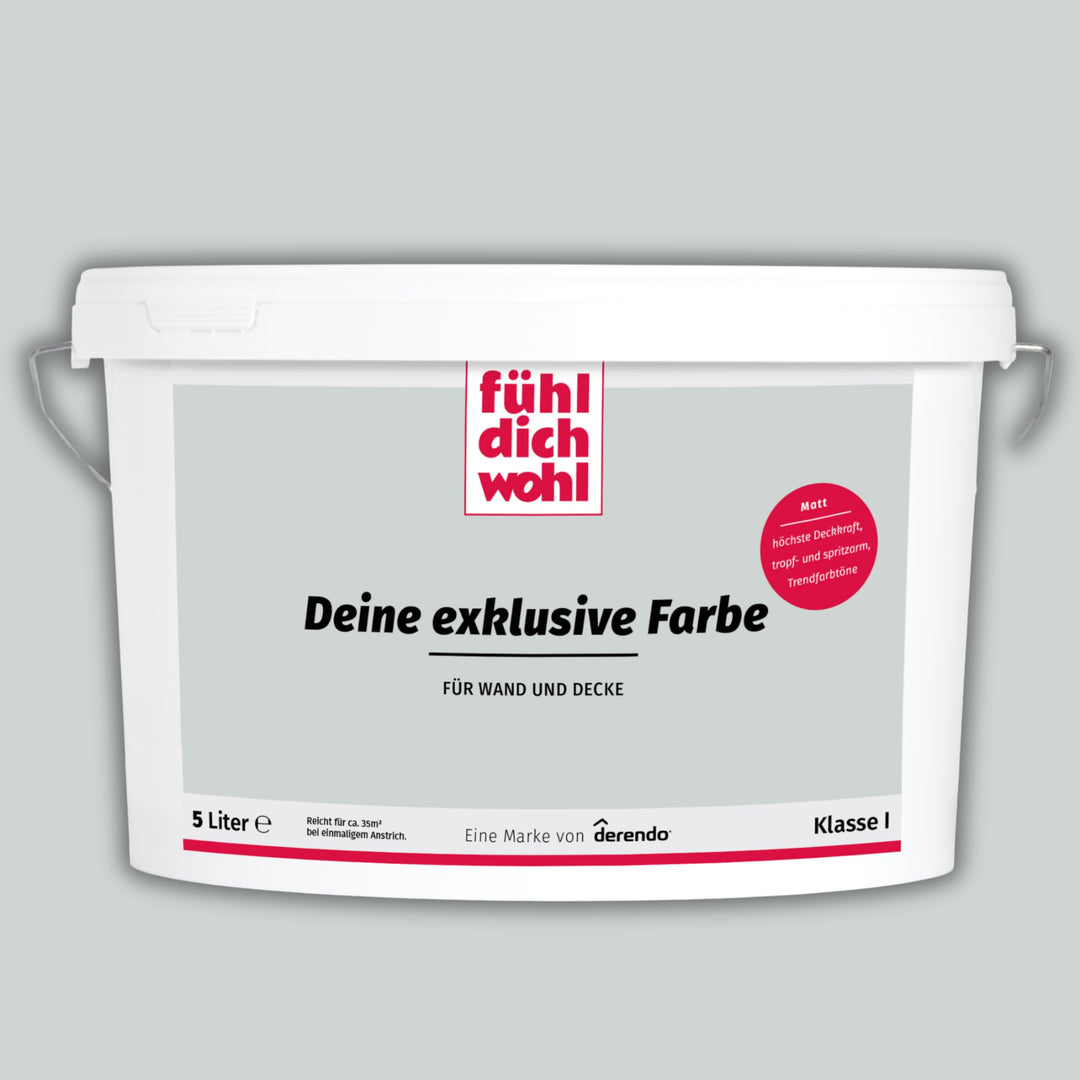derendo Fühl Dich Wohl Deine Farbe grau, matte Wandfarbe grau, hohe Deckkraft, verschiedene Grautöne
