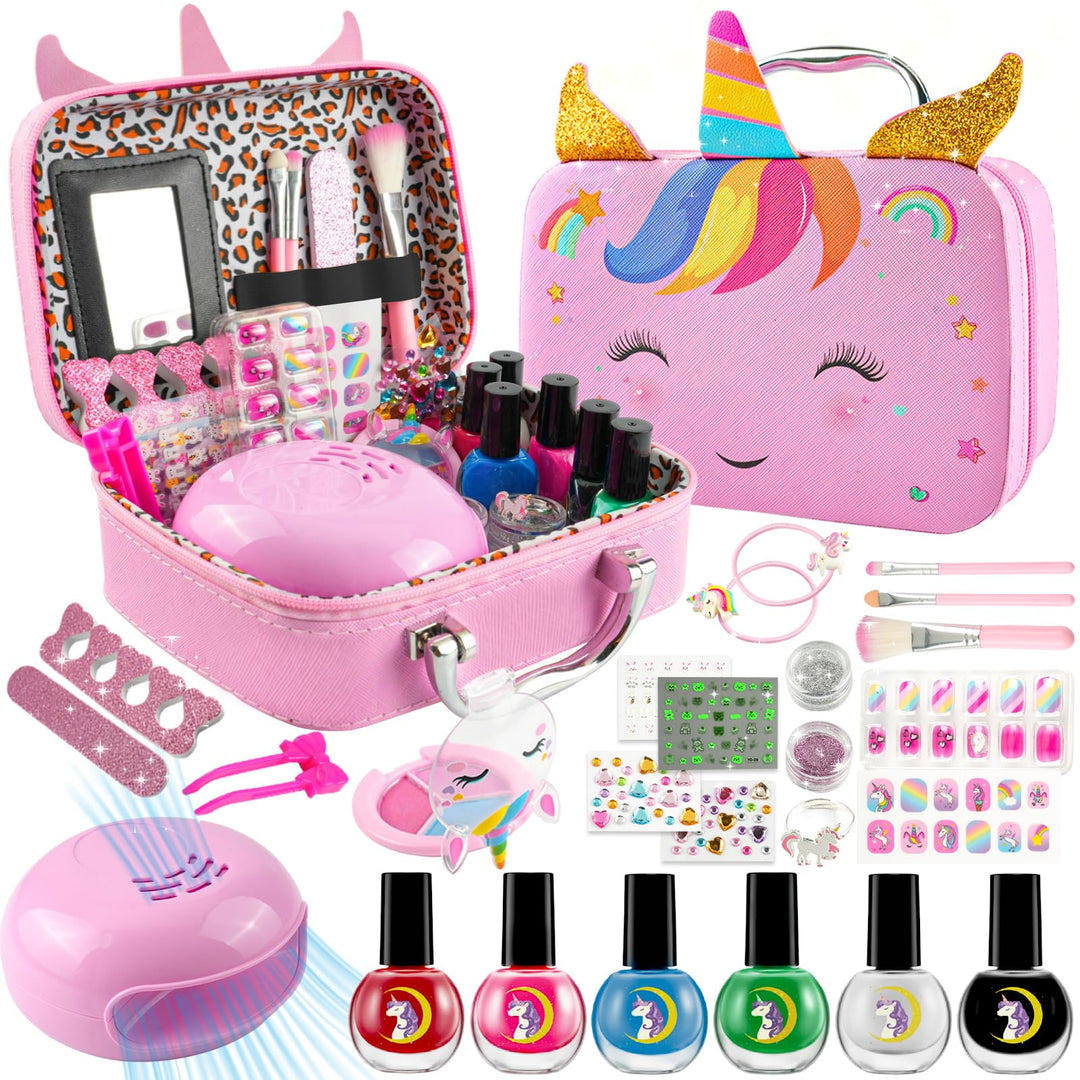 Unicorn Kinderschminke Set Mädchen, Make-up Kinder Vanity Case, Waschbar Make Up Kinder Schminkkoffe